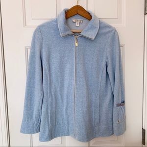 St John Sport Marie Gray Light Blue Zip Up Track Jacket Sweater Cardigan Sz S